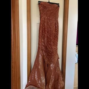 Irina Shabeyeva Orange Sequin Strapless Gown Sample 2-4 $5000